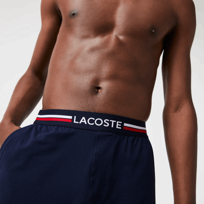 azul marino 166 VVL0A1376 hombres Lacoste calzoncillos boxer largos con cintura a rayas