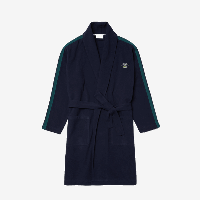 azul marino 166 VVL0A1401 hombres Lacoste bata de piqué de algodón con insignias texturizadas de inspiración deportiva