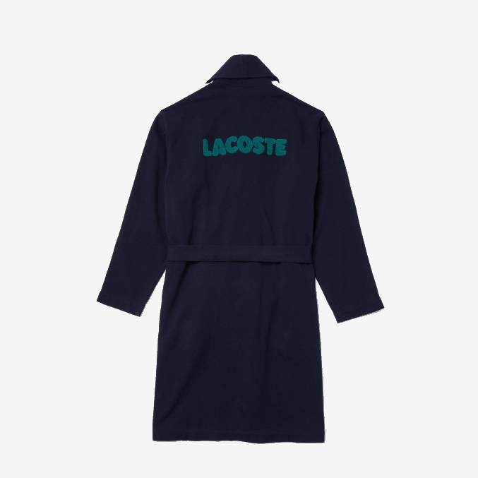 azul marino 166 VVL0A1401 hombres Lacoste bata de piqué de algodón con insignias texturizadas de inspiración deportiva