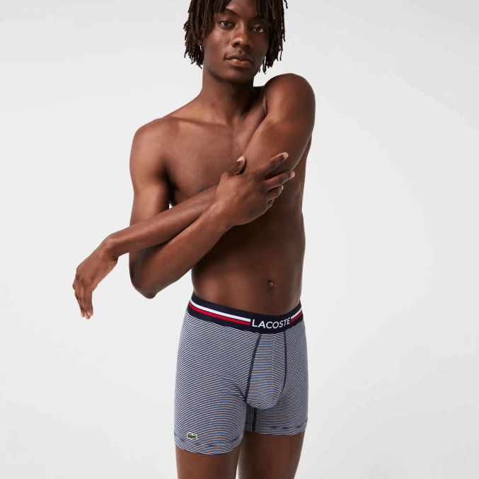 azul marino blanco 525 VVL0A1424 hombres Lacoste Pack de 3 calzoncillos bóxer largos de punto de algodón elástico