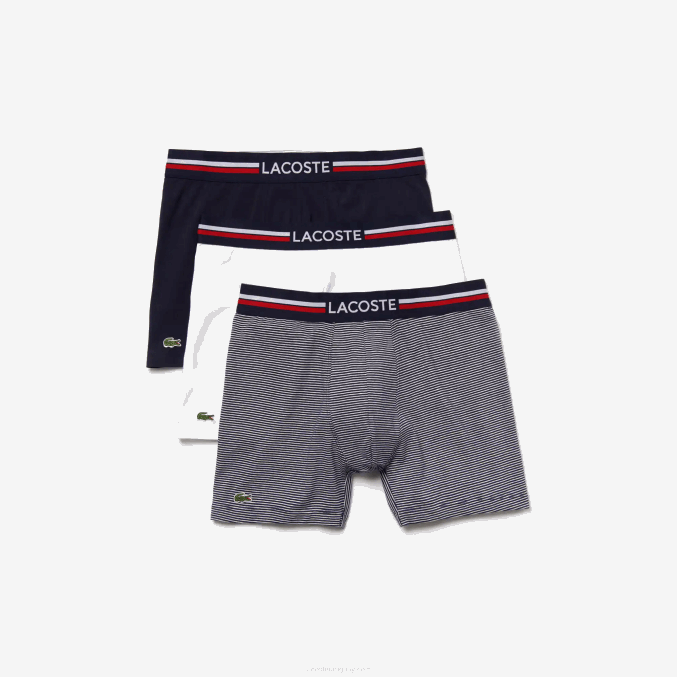 azul marino blanco 525 VVL0A1424 hombres Lacoste Pack de 3 calzoncillos bóxer largos de punto de algodón elástico