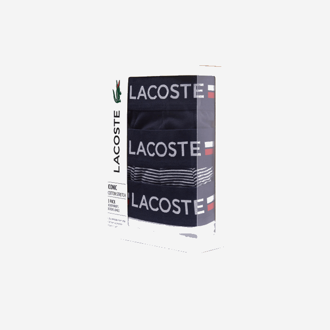 azul marino blanco 525 VVL0A1424 hombres Lacoste Pack de 3 calzoncillos bóxer largos de punto de algodón elástico