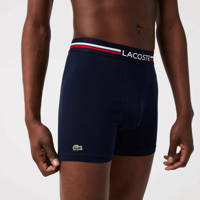 azul marino blanco 525 VVL0A1424 hombres Lacoste Pack de 3 calzoncillos bóxer largos de punto de algodón elástico