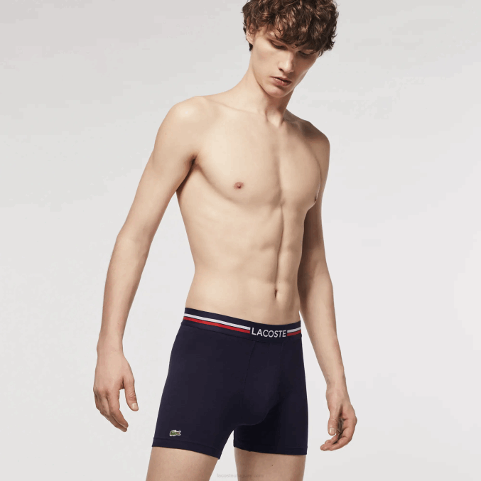 azul marino blanco 525 VVL0A1424 hombres Lacoste Pack de 3 calzoncillos bóxer largos de punto de algodón elástico