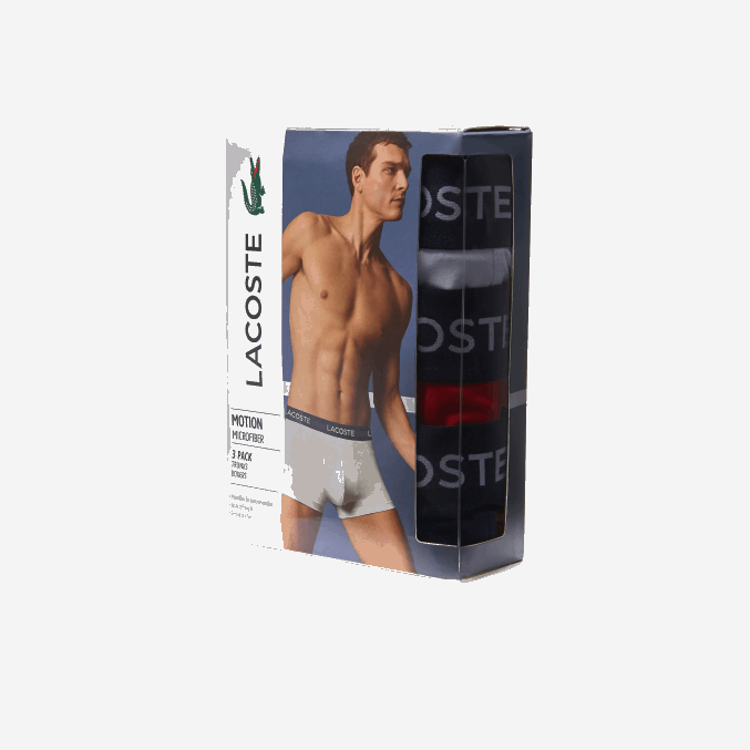 azul marino blanco rojo ley VVL0A1462 hombres Lacoste Pack de 3 calzoncillos de microfibra