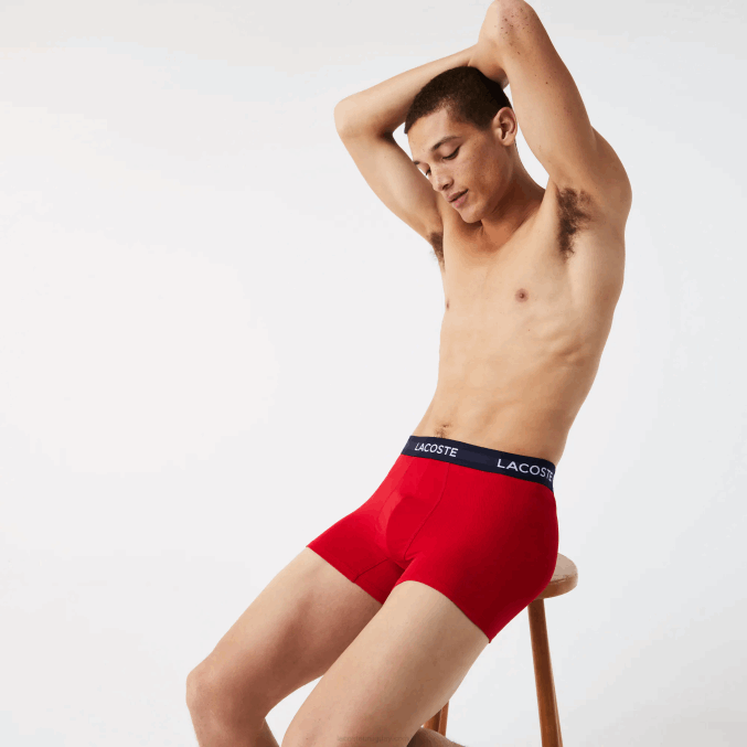 azul marino blanco rojo ley VVL0A1462 hombres Lacoste Pack de 3 calzoncillos de microfibra