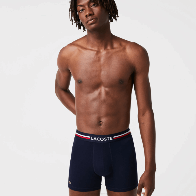 azul marino gris rojo chine w34 VVL0A1420 hombres Lacoste Pack de 3 calzoncillos boxer largos de algodón