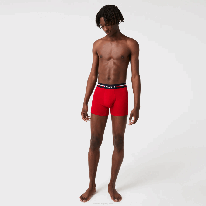 azul marino gris rojo chine w34 VVL0A1420 hombres Lacoste Pack de 3 calzoncillos boxer largos de algodón