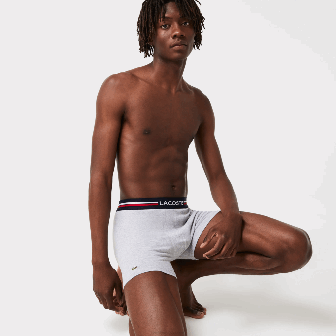 azul marino gris rojo chine w34 VVL0A1420 hombres Lacoste Pack de 3 calzoncillos boxer largos de algodón