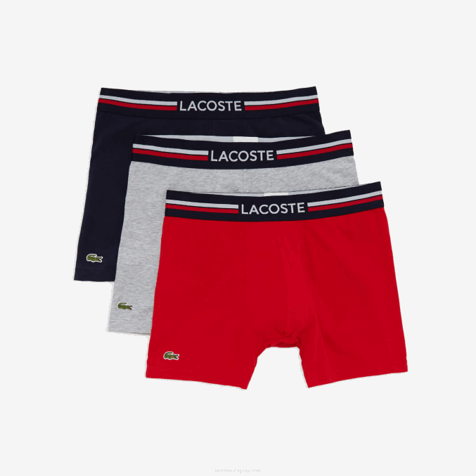azul marino gris rojo chine w34 VVL0A1420 hombres Lacoste Pack de 3 calzoncillos boxer largos de algodón