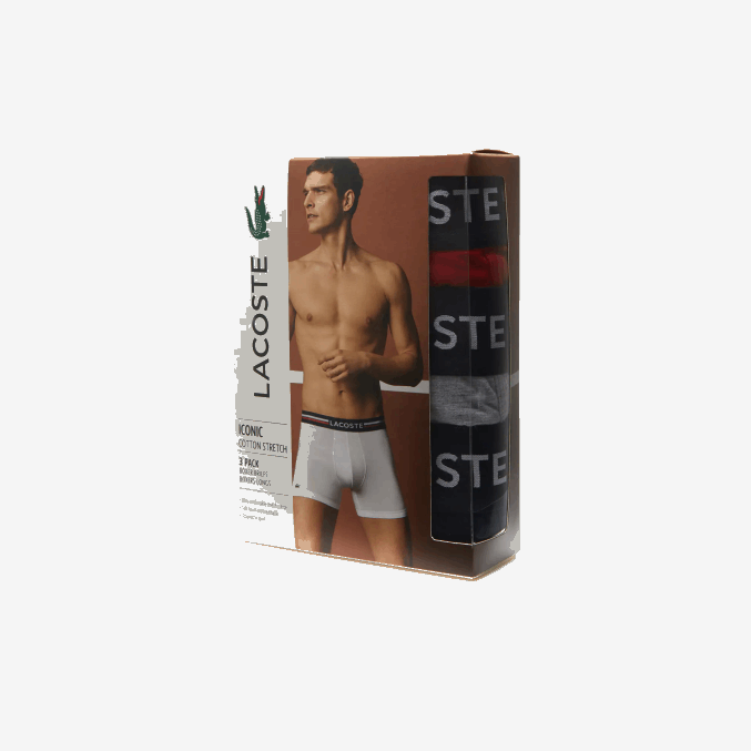 azul marino gris rojo chine w34 VVL0A1420 hombres Lacoste Pack de 3 calzoncillos boxer largos de algodón
