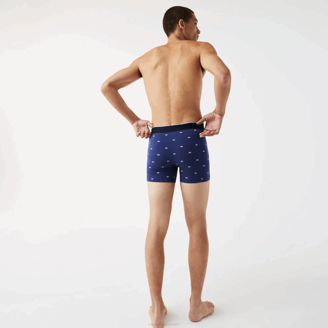 azul marino gris rojo chine w3t VVL0A1428 hombres Lacoste Pack de 3 calzoncillos bóxer largos de algodón elástico con cintura de la marca