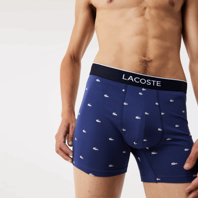 azul marino gris rojo chine w3t VVL0A1428 hombres Lacoste Pack de 3 calzoncillos bóxer largos de algodón elástico con cintura de la marca