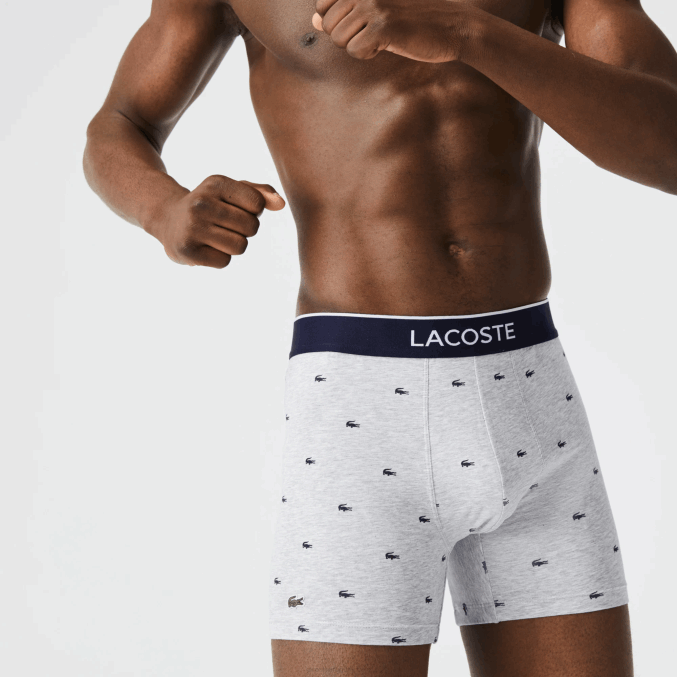 azul marino gris rojo chine w3t VVL0A1428 hombres Lacoste Pack de 3 calzoncillos bóxer largos de algodón elástico con cintura de la marca