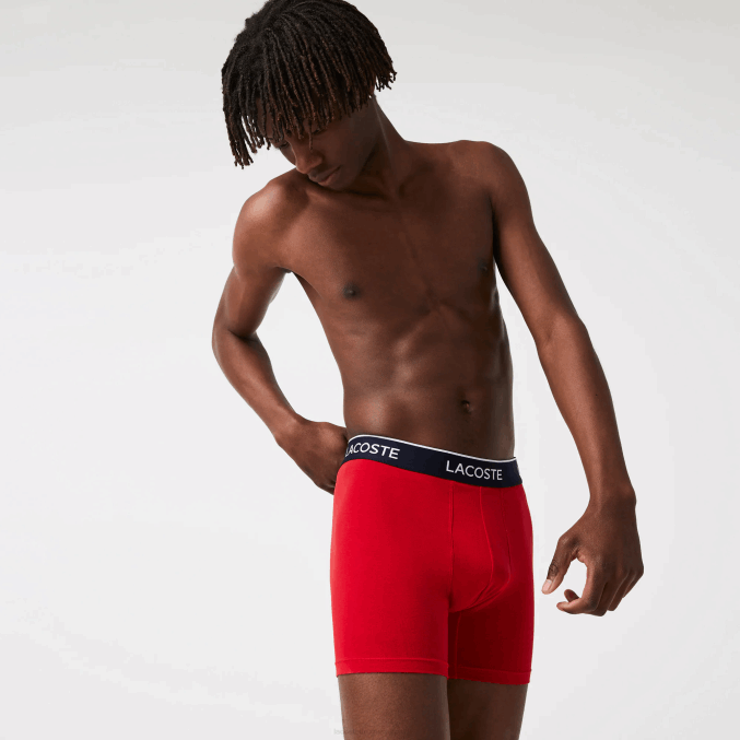 azul marino rojo azul marino w64 VVL0A1404 hombres Lacoste Pack de 3 calzoncillos bóxer largos de algodón elástico
