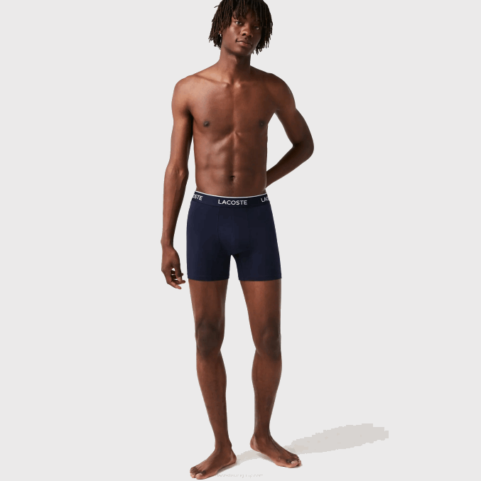 azul marino rojo azul marino w64 VVL0A1404 hombres Lacoste Pack de 3 calzoncillos bóxer largos de algodón elástico