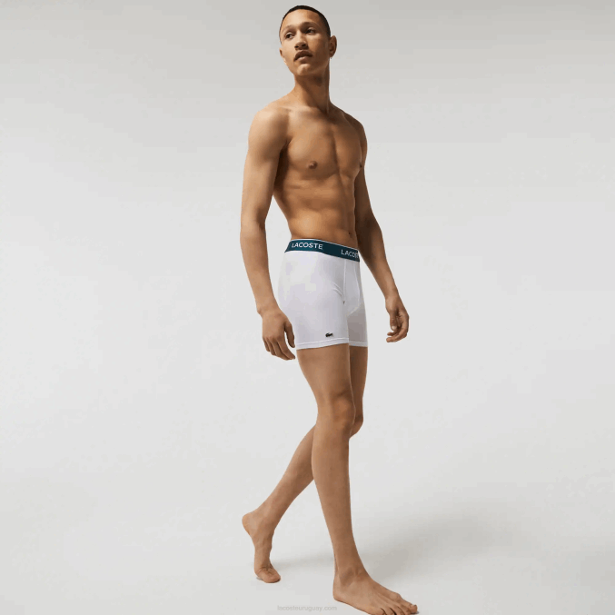 blanco 001 VVL0A1405 hombres Lacoste Pack de 3 calzoncillos bóxer largos de algodón elástico