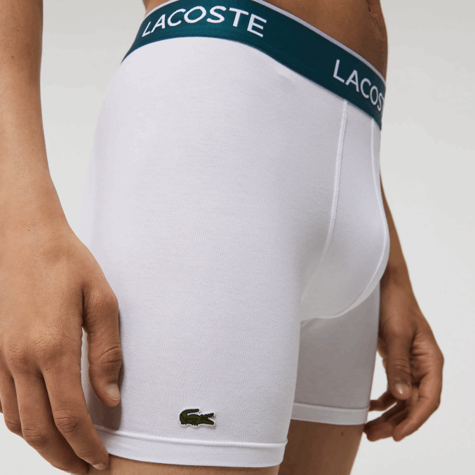 blanco 001 VVL0A1405 hombres Lacoste Pack de 3 calzoncillos bóxer largos de algodón elástico