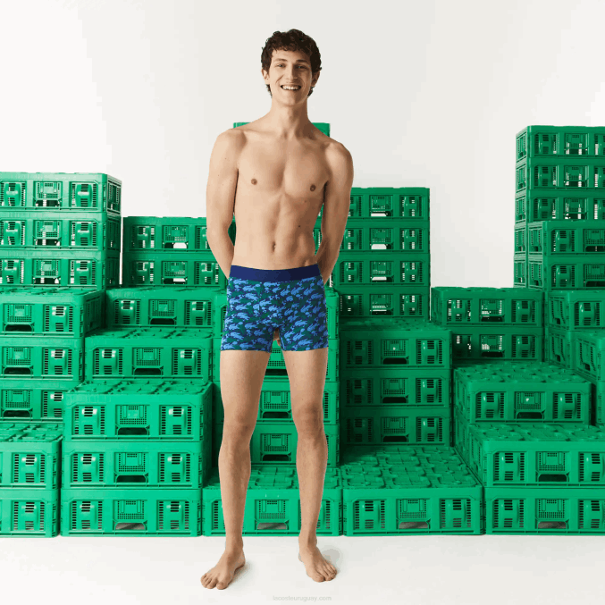 blanco c50 VVL0A1599 hombresBóxer largo de algodón orgánico con estampado Lacoste x Minecraft