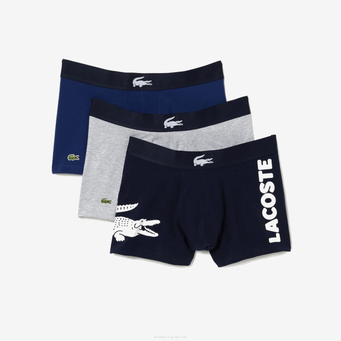 blanco gris chino azul marino bck VVL0A1342 hombres Lacoste pack de 3 calzoncillos de algodón stretch no combinados