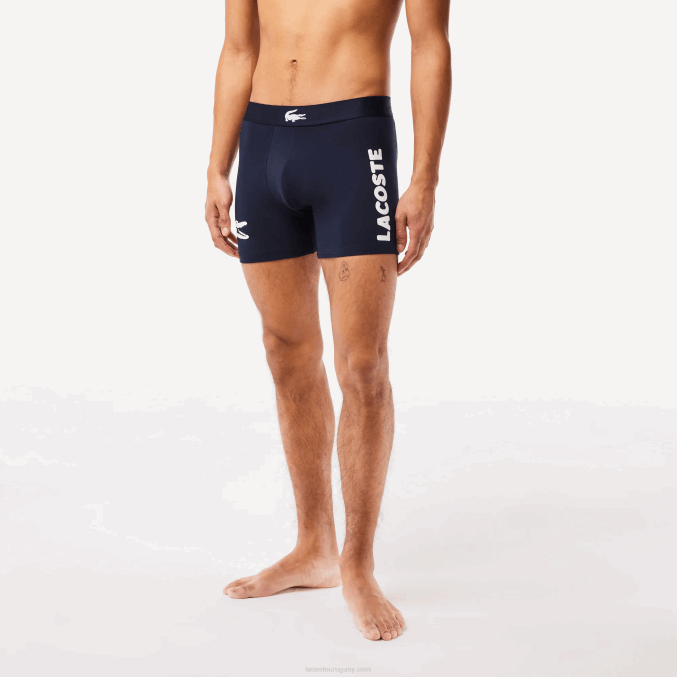 blanco gris chino azul marino bck VVL0A1369 hombres Lacoste Pack de 3 calzoncillos bóxer largos de algodón elástico con cintura de cocodrilo