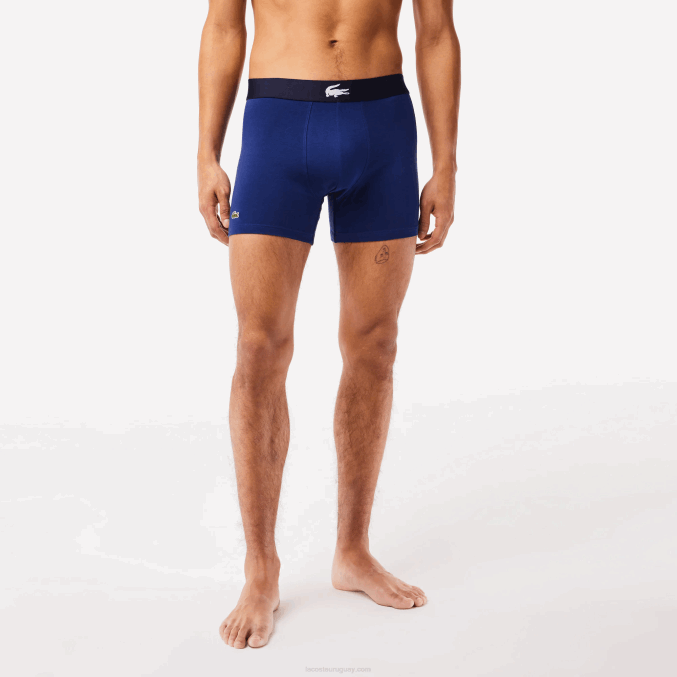 blanco gris chino azul marino bck VVL0A1369 hombres Lacoste Pack de 3 calzoncillos bóxer largos de algodón elástico con cintura de cocodrilo
