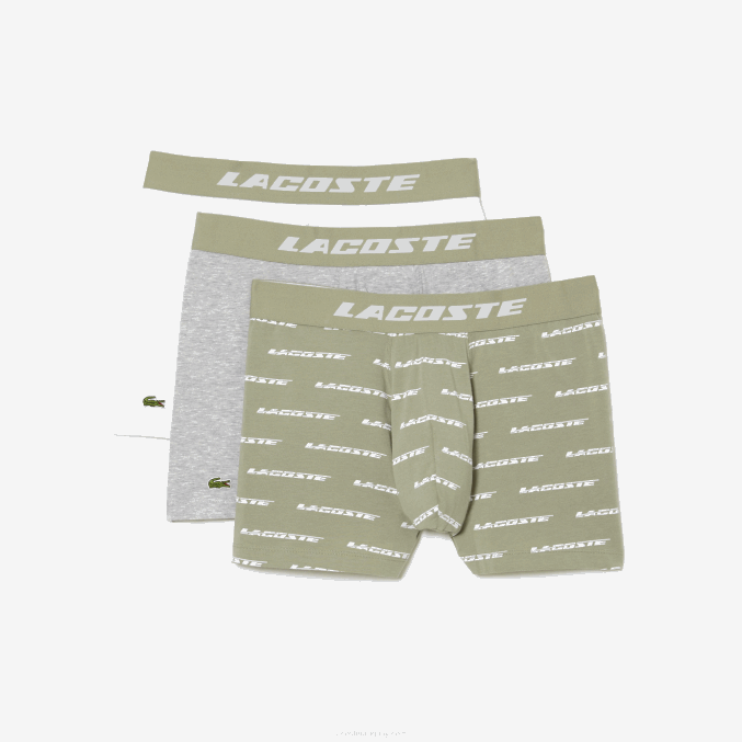 caqui verde gris lomo gc9 VVL0A447 hombres Lacoste Pack de 3 bóxers de punto con logo estampado