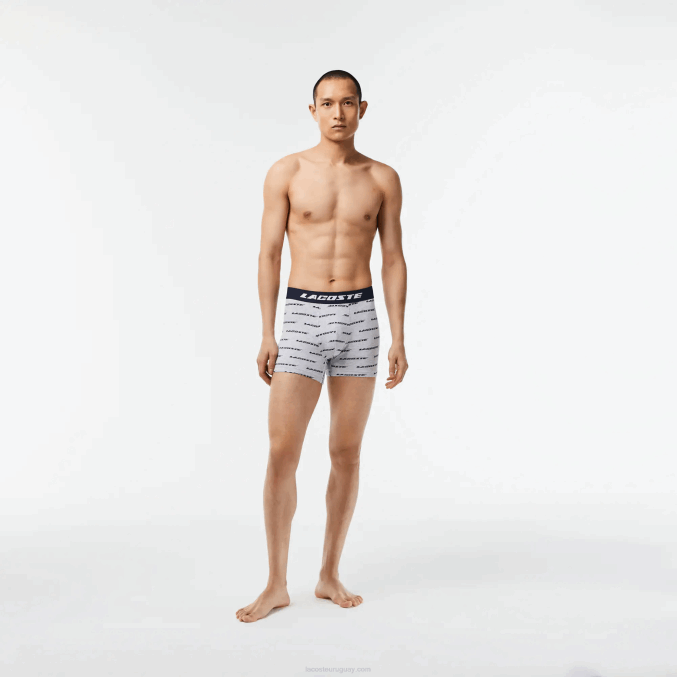 gris chino azul marino 9zu VVL0A446 hombres Lacoste Pack de 3 bóxers de punto con logo estampado