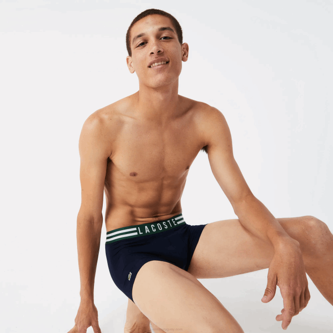 gris chino blanco azul marino tya VVL0A1396 hombres Lacoste Pack de 3 calzoncillos de algodón elástico con cintura a rayas