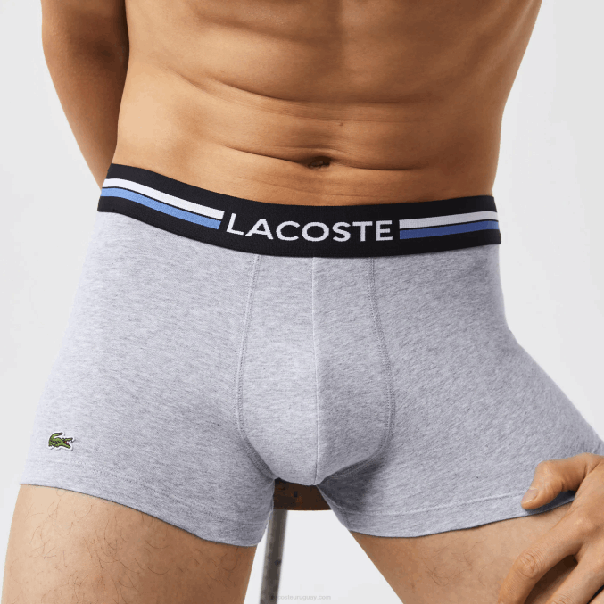 gris lomo caqui verde azul 8wz VVL0A1348 hombres Lacoste Pack de 3 calzoncillos icónicos con cinturilla en tres tonos
