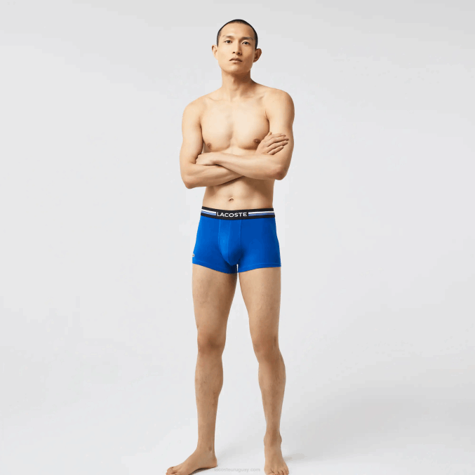 gris lomo caqui verde azul 8wz VVL0A1348 hombres Lacoste Pack de 3 calzoncillos icónicos con cinturilla en tres tonos