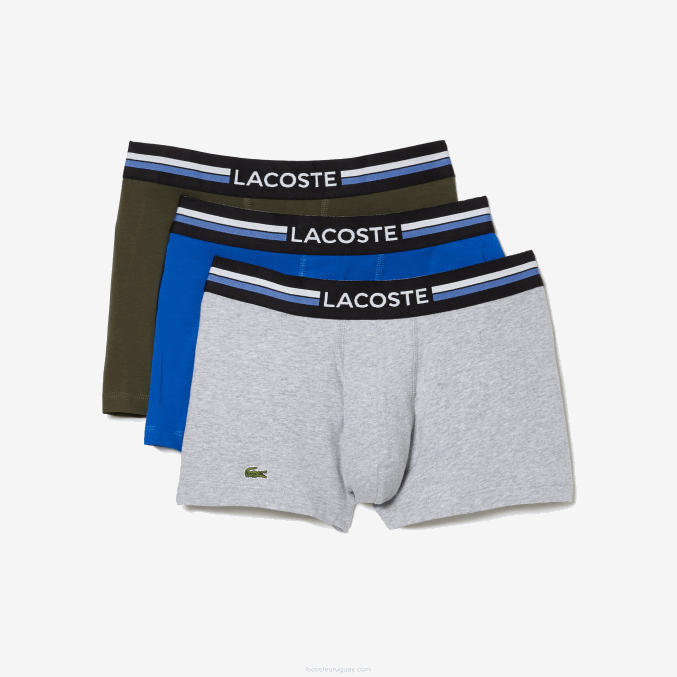 gris lomo caqui verde azul 8wz VVL0A1348 hombres Lacoste Pack de 3 calzoncillos icónicos con cinturilla en tres tonos