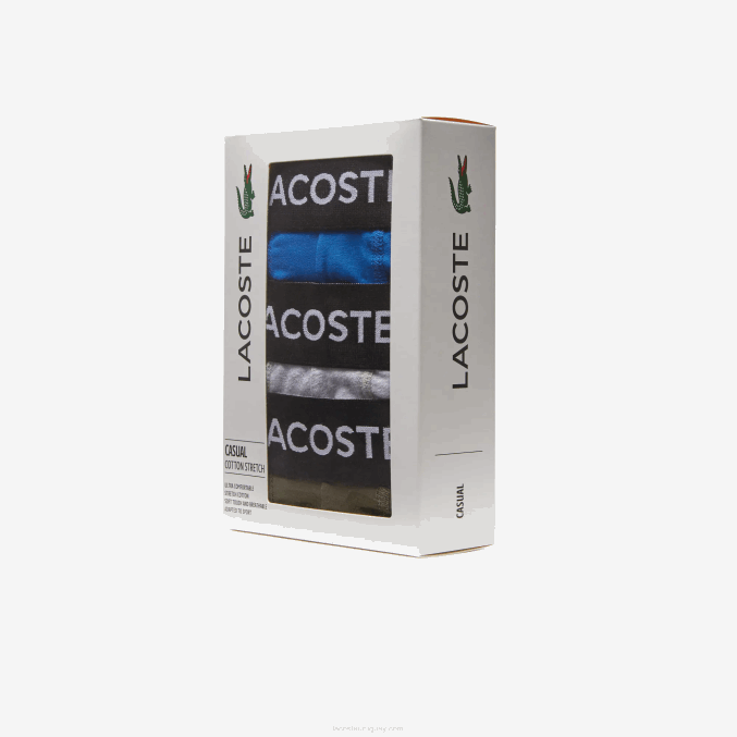gris lomo caqui verde azul 8wz VVL0A1348 hombres Lacoste Pack de 3 calzoncillos icónicos con cinturilla en tres tonos
