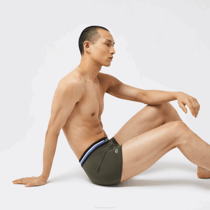 gris lomo caqui verde azul 8wz VVL0A1348 hombres Lacoste Pack de 3 calzoncillos icónicos con cinturilla en tres tonos
