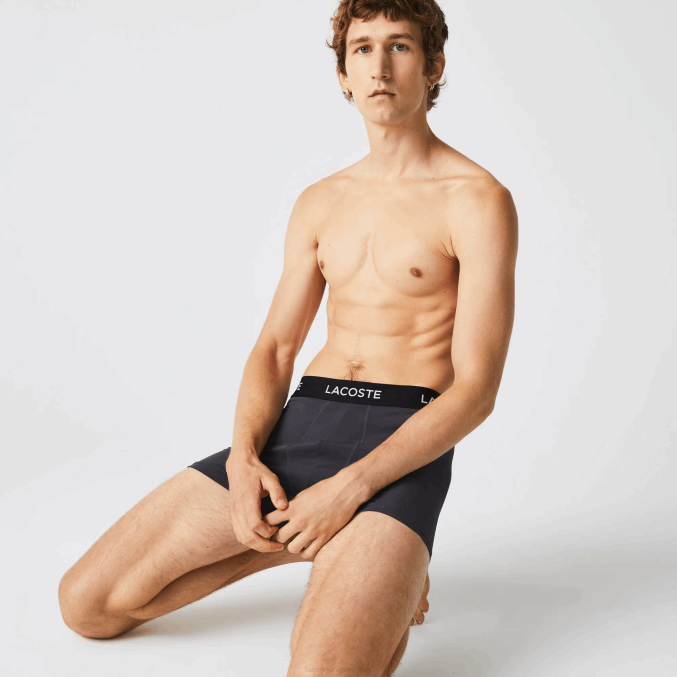gris oscuro rojo azul negro 8w3 VVL0A1528 hombres Lacoste Pack de 3 calzoncillos de microfibra con cintura a rayas