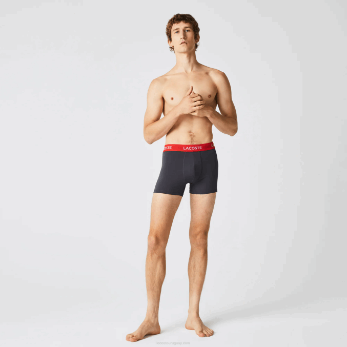 gris oscuro rojo azul negro 8w3 VVL0A1528 hombres Lacoste Pack de 3 calzoncillos de microfibra con cintura a rayas