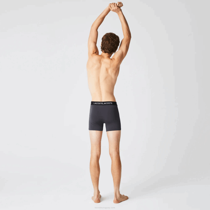 gris oscuro rojo azul negro 8w3 VVL0A1528 hombres Lacoste Pack de 3 calzoncillos de microfibra con cintura a rayas