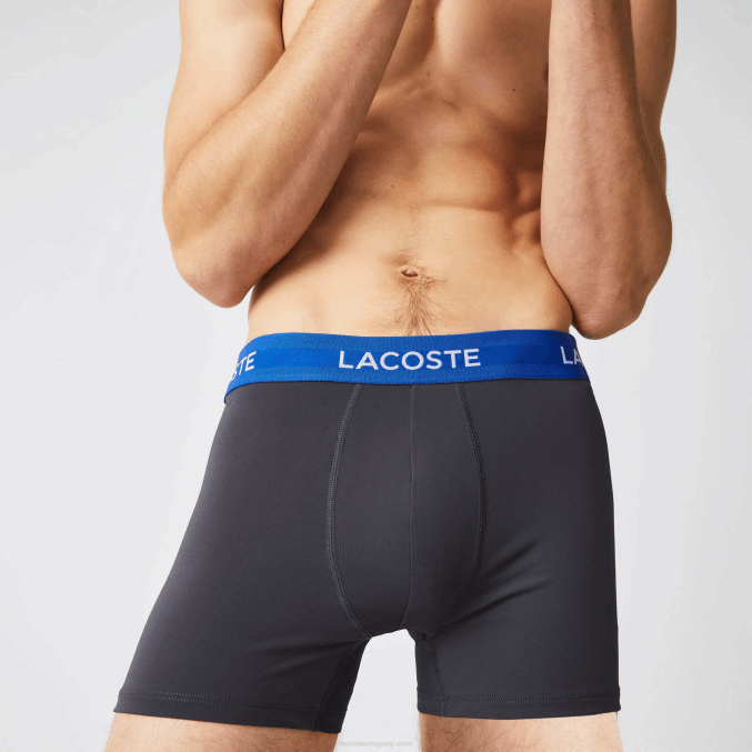 gris oscuro rojo azul negro 8w3 VVL0A1528 hombres Lacoste Pack de 3 calzoncillos de microfibra con cintura a rayas