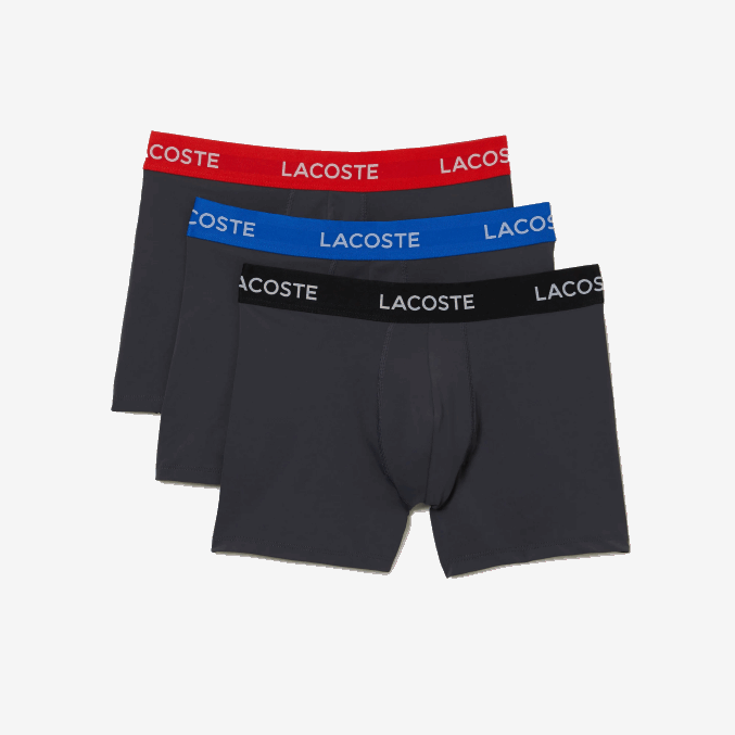 gris oscuro rojo azul negro 8w3 VVL0A1528 hombres Lacoste Pack de 3 calzoncillos de microfibra con cintura a rayas