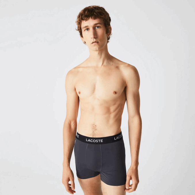 gris oscuro rojo azul negro 8w3 VVL0A1528 hombres Lacoste Pack de 3 calzoncillos de microfibra con cintura a rayas