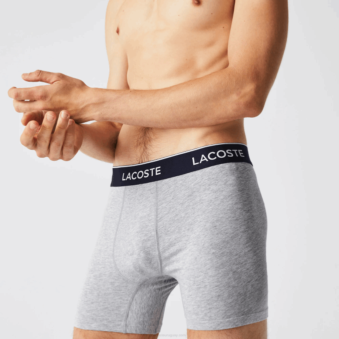 lomo gris cca VVL0A1407 hombres Lacoste Pack de 3 calzoncillos bóxer largos de algodón elástico