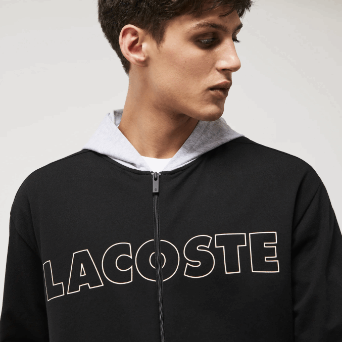 lomo gris negro snp VVL0A1474 hombres Lacoste sudadera con capucha interior de polar de algodón con logo