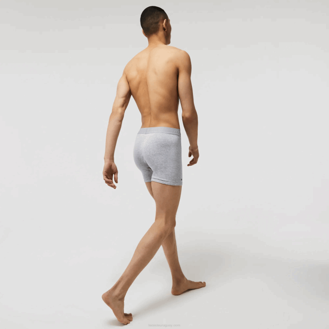 lomo gris negro vfu VVL0A1359 hombres Lacoste Pack de 3 calzoncillos bóxer largos de algodón con cintura con letras