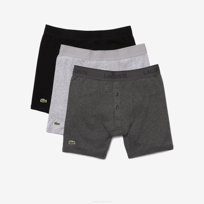 lomo gris negro vfu VVL0A1359 hombres Lacoste Pack de 3 calzoncillos bóxer largos de algodón con cintura con letras