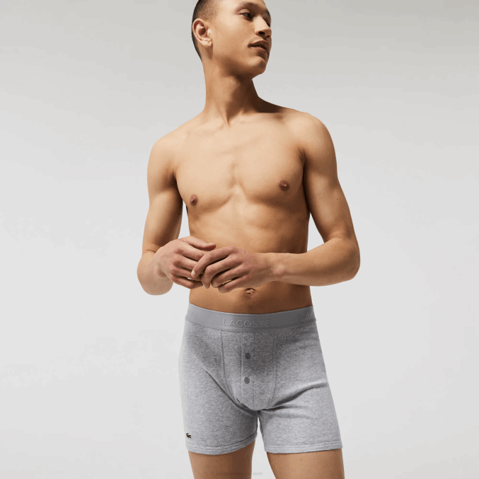 lomo gris negro vfu VVL0A1359 hombres Lacoste Pack de 3 calzoncillos bóxer largos de algodón con cintura con letras