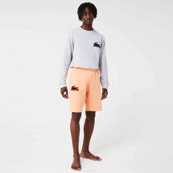 naranja claro burdeos rz6 VVL0A1482 hombres Lacoste shorts de salón de felpa de algodón con cocodrilo aterciopelado