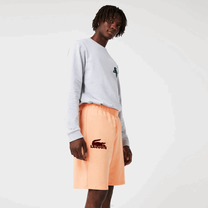 naranja claro burdeos rz6 VVL0A1482 hombres Lacoste shorts de salón de felpa de algodón con cocodrilo aterciopelado