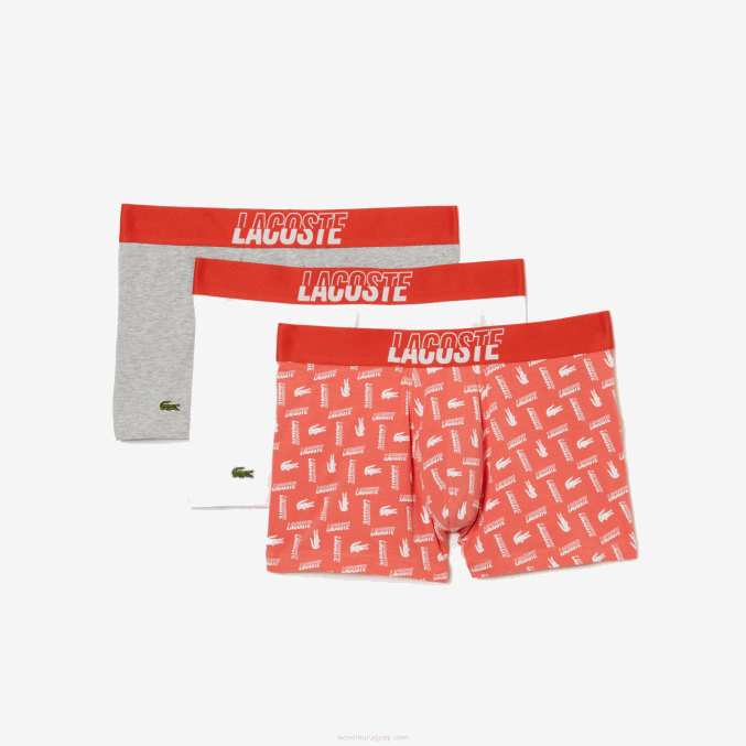 naranja gris chine blanco tti VVL0A503 hombres Lacoste Pack de 3 calzoncillos de algodón elástico estampado