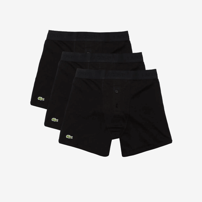 negro 031 VVL0A1358 hombres Lacoste Pack de 3 calzoncillos bóxer largos de algodón con cintura con letras