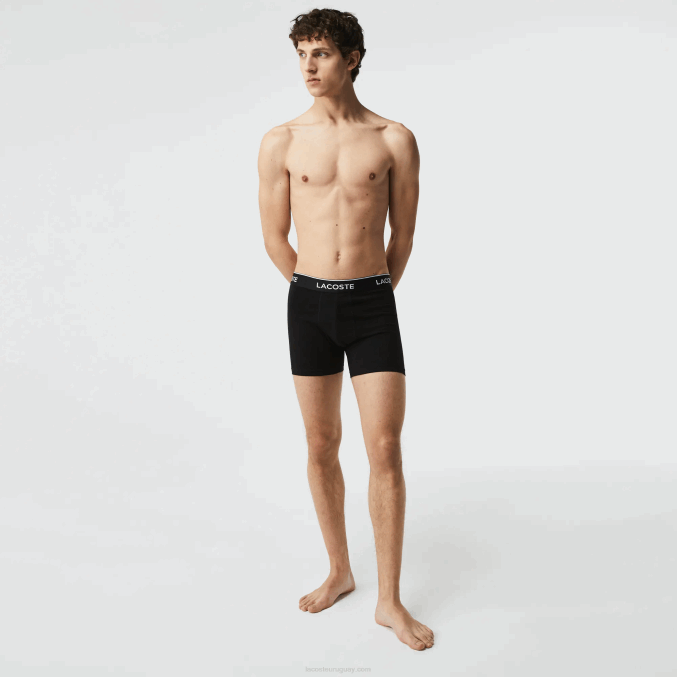 negro 031 VVL0A1406 hombres Lacoste Pack de 3 calzoncillos bóxer largos de algodón elástico